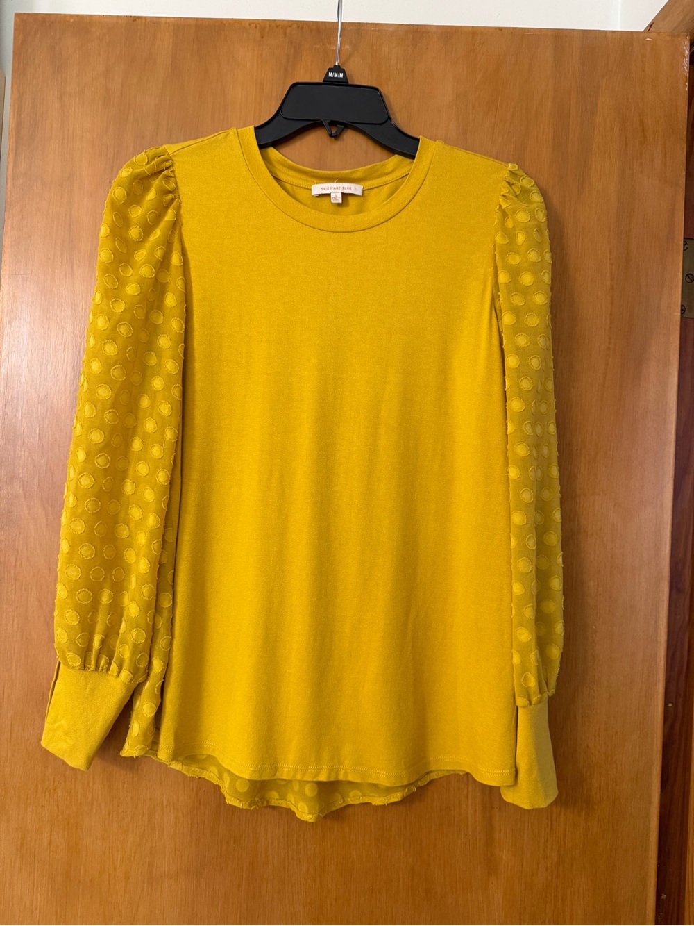 Skies Are Blue Mustard Dot-Sleeve Puff Long-Sleeve Top